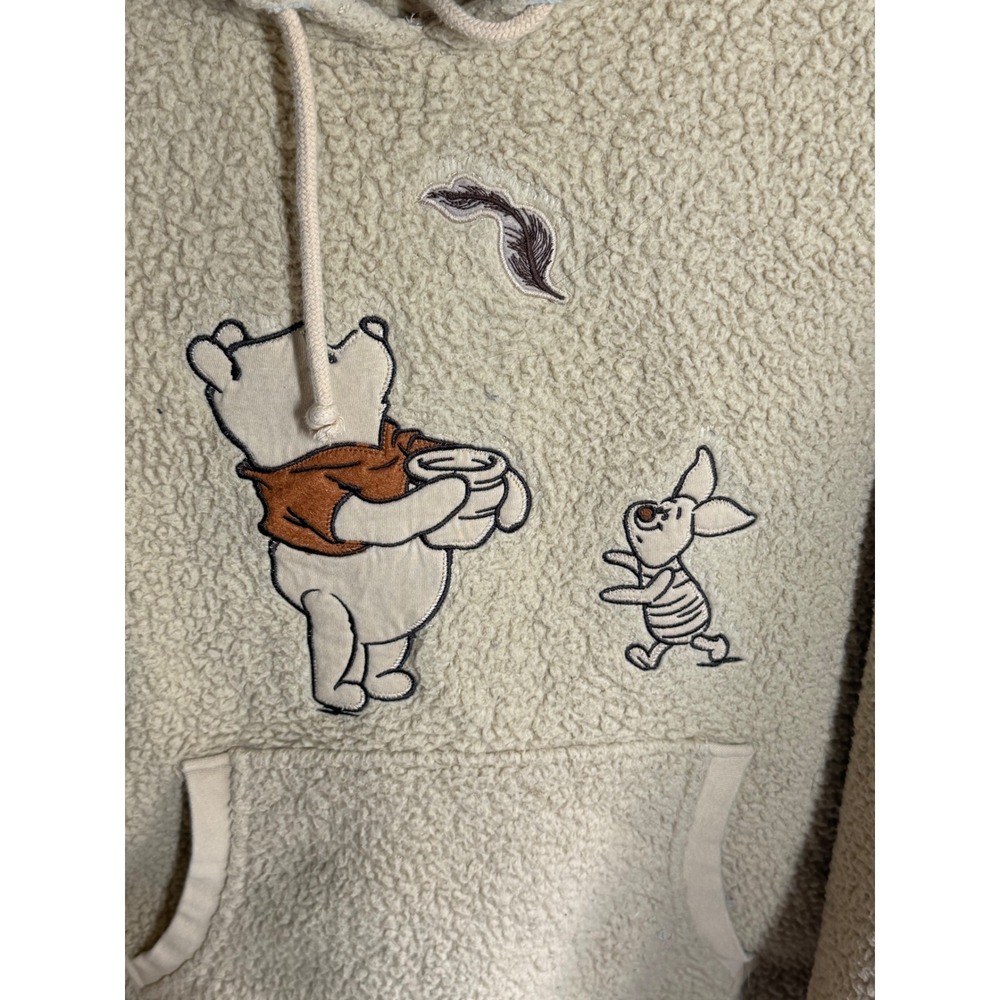 Disney Winnie The Pooh Piglet Sherpa Fleece Hoodie Bear Ears Tan Beige Small - Picture 3 of 4